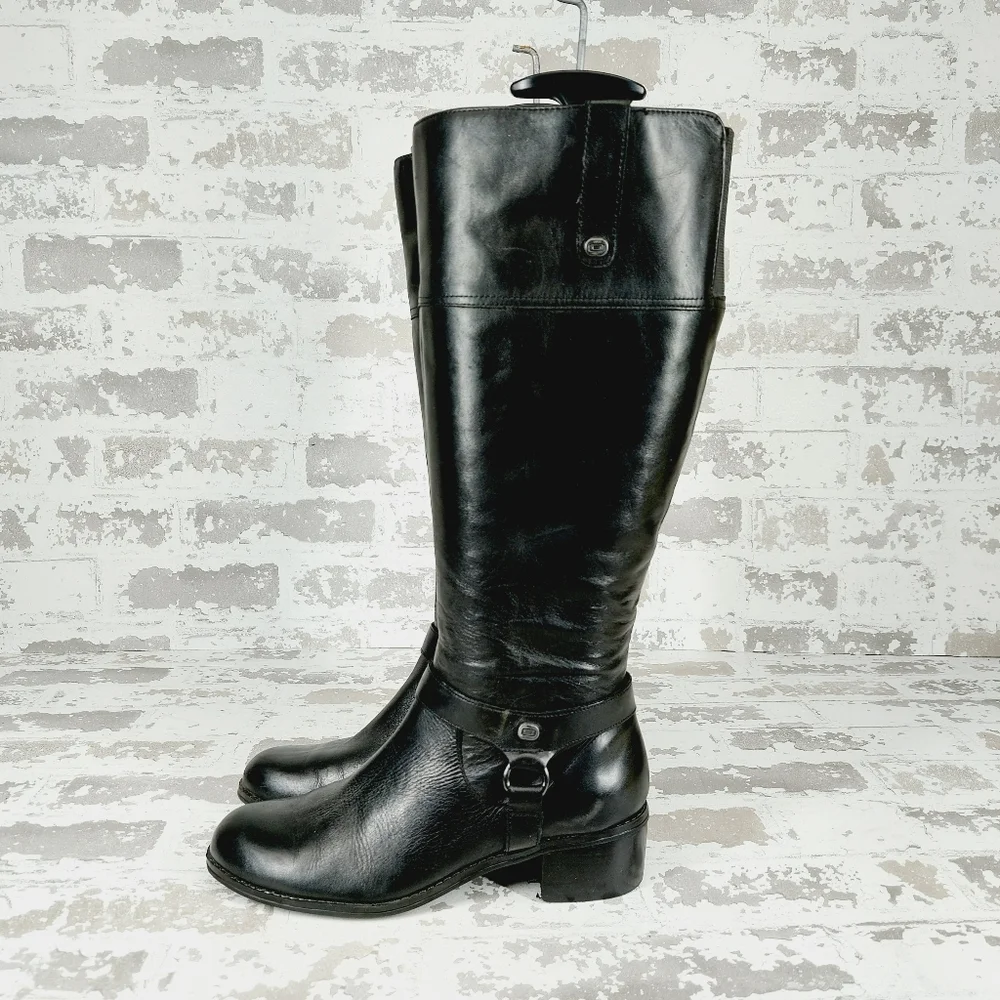 Bandolino Calliope Black Leather Side Zip Classic Riding Knee High Boots T689